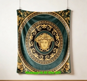 Versace Green Gold Medusa Baroque Printed Flannel Throw Blanket IMG_1266